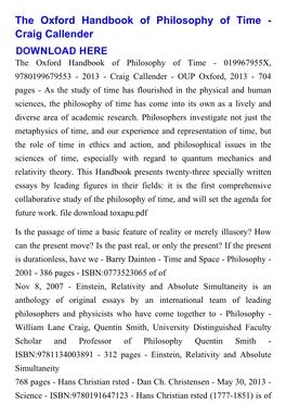 The Oxford Handbook of Philosophy of Time - Craig Callender