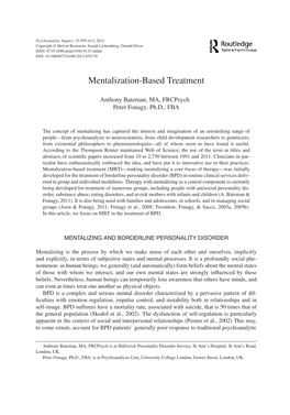 Mentalization-Based Treatment