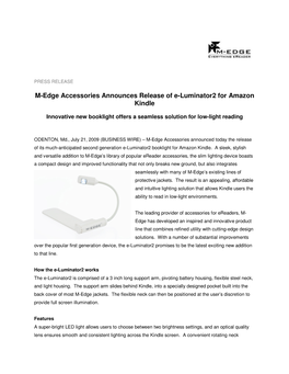 M-Edge Accessories Announces Release of E-Luminator2 for Amazon Kindle