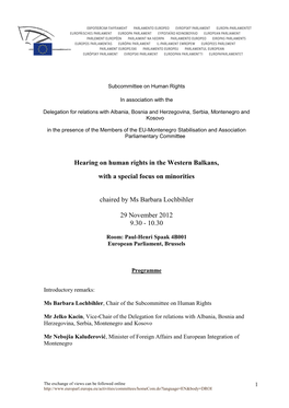 Hearing on Human Rights in the Western Balkans, with a Special