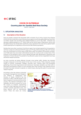 COVID-19 OUTBREAK Country Plan for Zambia Red Ross Society Date 21Th May 2020