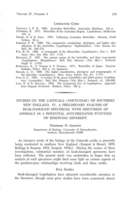 Studies on the Catocala (Noctuidae) of Southern New England