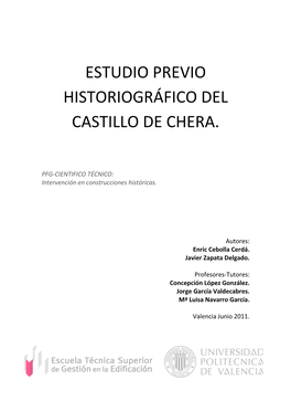 Estudio Previo Historiográfico Del Castillo De Chera