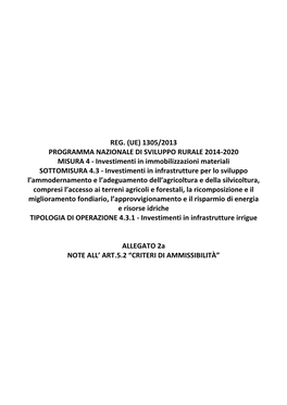 Reg. (Ue) 1305/2013 Programma Nazionale Di Sviluppo