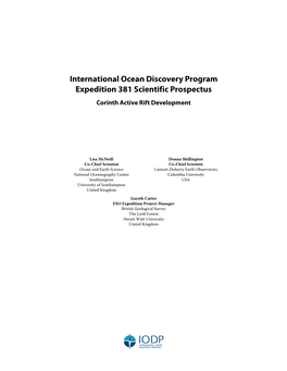 International Ocean Discovery Program Expedition 381 Scientific Prospectus Corinth Active Rift Development
