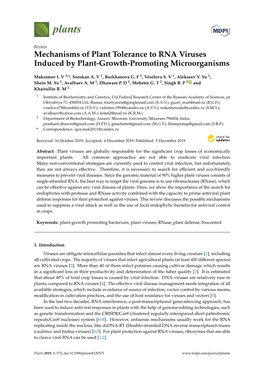 Mechanisms of Plant Tolerance to RNA Viruses Induced by Plant-Growth-Promoting Microorganisms