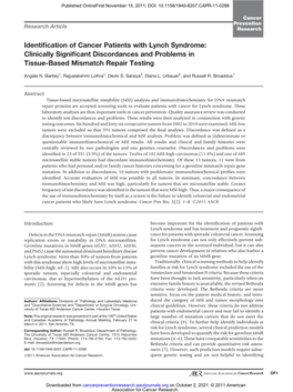 Identification of Cancer Patients with Lynch Syndrome: Clinically Significant Discordances and Problems in Tissue-Based Mismatch Repair Testing