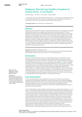 Malignant Thyroid-Type Papillary Neoplasm in Struma Ovarii: a Case Report