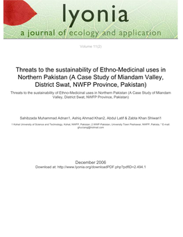 Threats to the Sustainability of Ethno-Medicinal Uses in Northern Pakistan (A Case Study of Miandam Valley, District Swat, NWFP