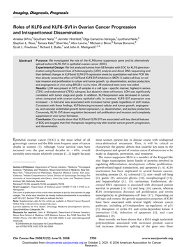 Roles of KLF6 and KLF6-Sv1in Ovarian Cancer Progression And