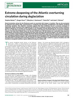 Extreme Deepening of the Atlantic Overturning Circulation During Deglaciation Stephen Barker1*, Gregor Knorr1,2, Maryline J