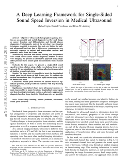 A Deep Learning Framework for Single-Sided Sound Speed Inversion in Medical Ultrasound Micha Feigin, Daniel Freedman, and Brian W