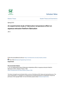 An Experimental Study of Fabrication Temperature Effect on Aqueous Extrusion Freeform Fabrication