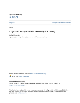 Logic Is to the Quantum As Geometry Is to Gravity