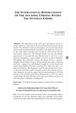 The International Repercussions of the 1876 April Uprising Within the Ottoman Empire