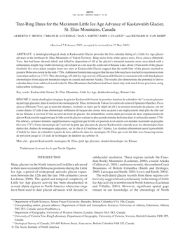 Tree-Ring Dates for the Maximum Little Ice Age Advance of Kaskawulsh Glacier, St