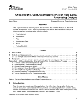 Choosing the Right Architecture for Real-Time Signal Processing Designs