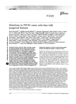 Mutations in Pycrl Cause Cutis Laxa with Progeroid Features Genetics