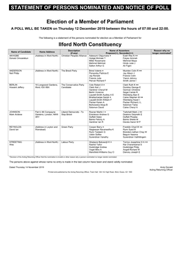 Statement of Persons Nominated and Notice of Poll