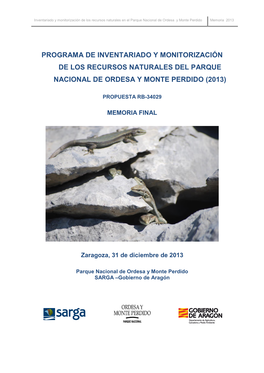 Programa De Inventariado Y Monitorización De Los Recursos Naturales Del Parque Nacional De Ordesa Y Monte Perdido (2013)