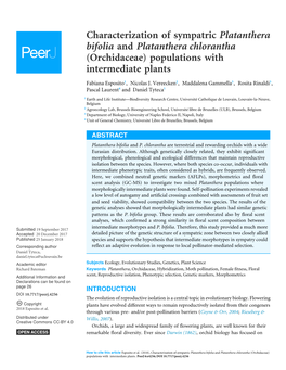 Characterization of Sympatric Platanthera Bifolia and Platanthera Chlorantha (Orchidaceae) Populations with Intermediate Plants