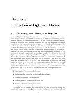 CHAPTER 8 INTERACTION of LIGHT and MATTER Point in the Direction of Propagation