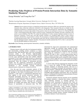 Predicting False Positives of Protein-Protein Interaction Data by Semantic Similarity Measures§ George Montañez1 and Young-Rae Cho*,2