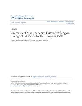 University of Montana Versus Eastern Washington College of Education Football Program, 1950 Eastern Washington College of Education