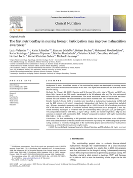 The First Nutritionday in Nursing Homes: Participation May Improve Malnutrition Awareness