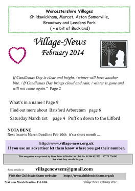 Aston Somerville, Broadway and Leedons Park ( + a Bit of Buckland) Village-News February 2014