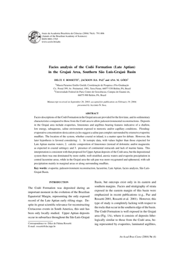 Facies Analysis of the Codó Formation (Late Aptian) in the Grajaú Area, Southern São Luís-Grajaú Basin