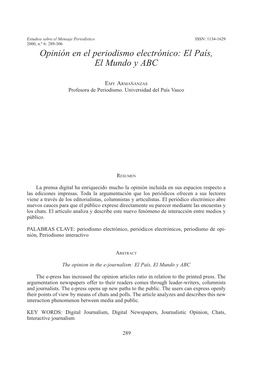 Opinión En El Periodismo Electrónico: El País, El Mundo Y ABC