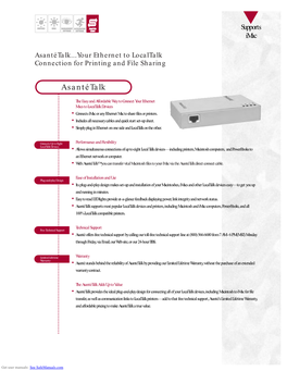 Asantétalk...Your Ethernet to Localtalk Connection for Printing and File Sharing