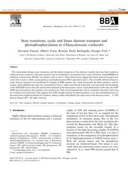 State Transitions, Cyclic and Linear Electron Transport and Photophosphorylation in Chlamydomonas Reinhardtii