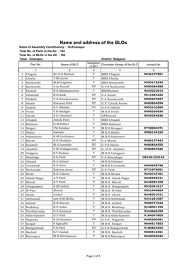 Name and Address of the Blos Name of Assembly Constituency : 14-Khanapur Total No
