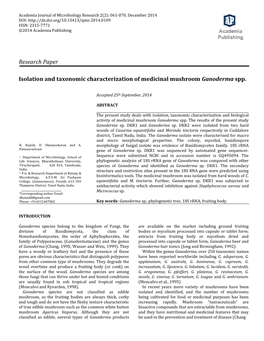 Research Paper Isolation and Taxonomic Characterization Of