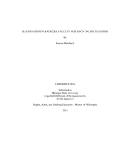 Illuminating Paradoxes: Faculty Voices on Online Teaching