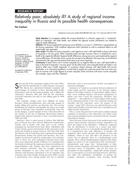 A Study of Regional Income Inequality in Russia and Its Possible Health Consequences Per Carlson