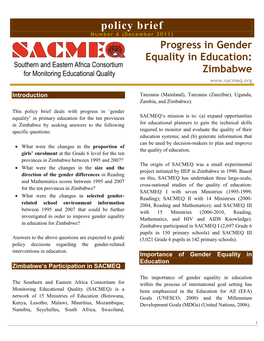 Progress in Gender Equality in Education: Zimbabwe