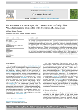 The Arestoceratinae Van Hoepen, 1942: a Resurrected Subfamily of Late Albian Brancoceratid Ammonites, with Description of a New Genus