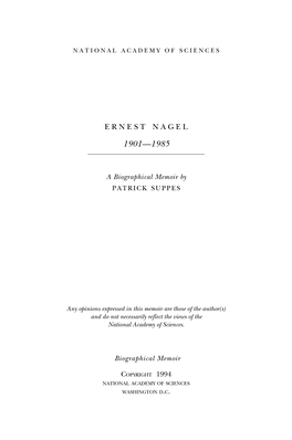 ERNEST NAGEL November 16, 1901-September 20, 1985