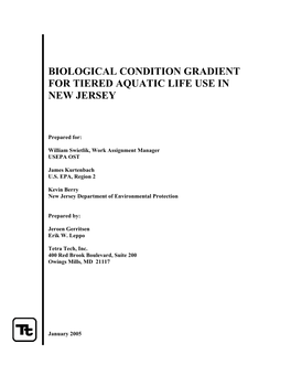 Biological Condition Gradient for Tiered Aquatic Life Uses in New Jersey