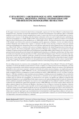 Cueva Huenul 1 Archaeological Site, Northwestern Patagonia, Argentina: Initial Colonization and Mid-Holocene Demographic Retraction