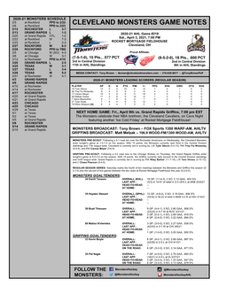 Cleveland Monsters Game Notes