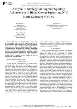 Analysis of Strategy for Superior Sporting Achievement in Binjai City in Supporting XIV North Sumatera POPDA