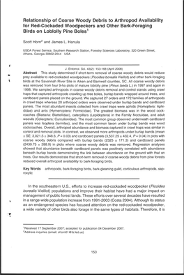 Relationship of Coarse Woody Debris to Arthropod Availability for Red-Cockaded Woodpeckers and Other Bark-Foraging Birds on Loblolly Pine Boles'