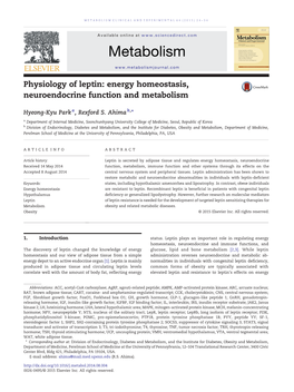 Physiology of Leptin: Energy Homeostasis, Neuroendocrine Function and Metabolism