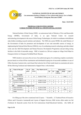 Of 8 NATIONAL INSTITUTE of SOLAR ENERGY Gwal Pahari, Gurugram, Haryana-122003 Date