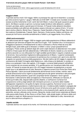 Il Terremoto Del Primo Giugno 1829 Nei Castelli Romani - Colli Albani