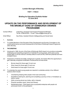 Update on the Performance and Development of the Bromley Duke of Edinburgh Awards Programme